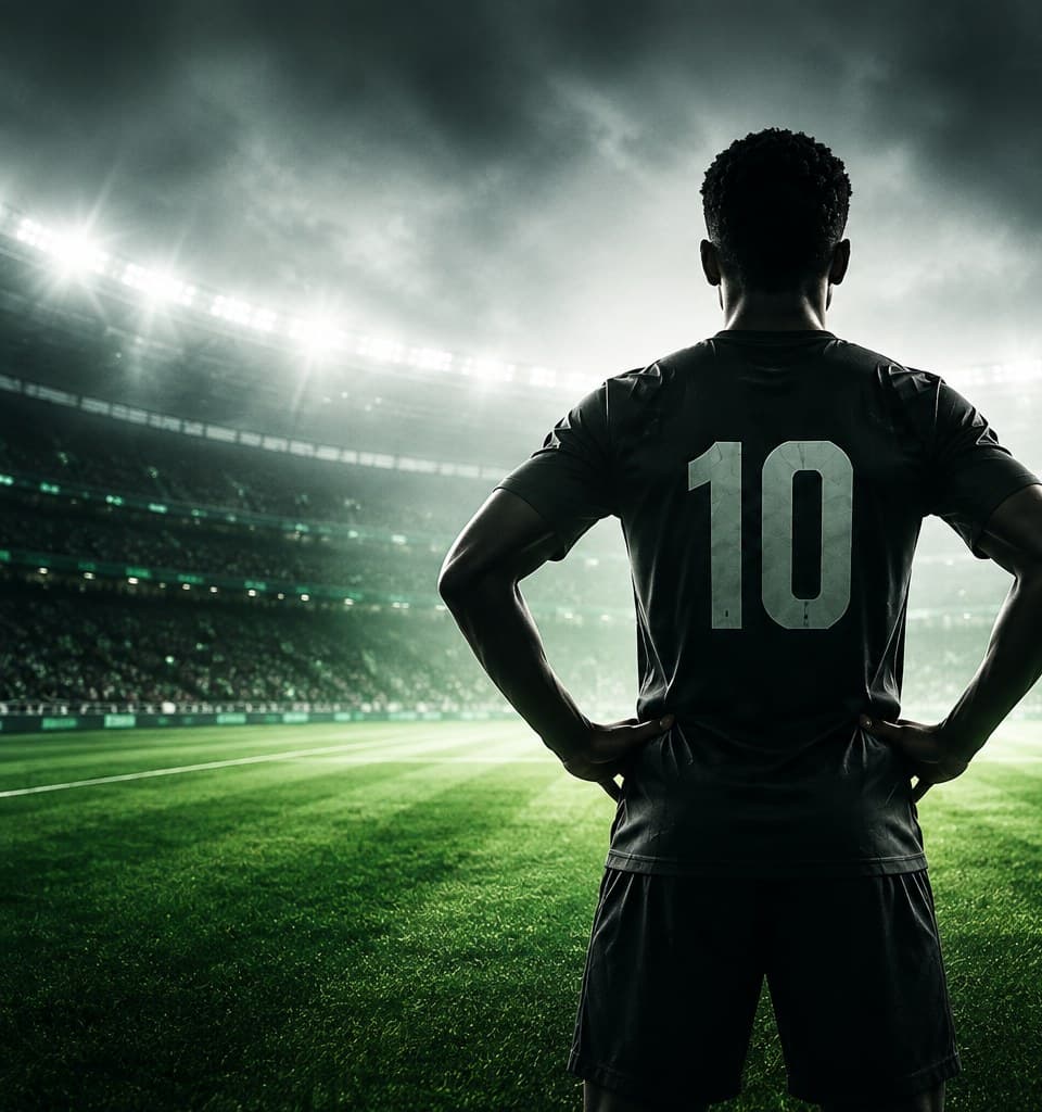 Joueur de dos dans un stade, maillot numéro 10